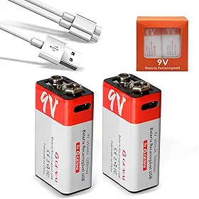 Bateria 9v Bateria Recarregável 9v Pilha Recarregavel para Casa,Tipo-C, Kit 2 Bateria para Microfones sem Fio (2 Unidade Bateria)