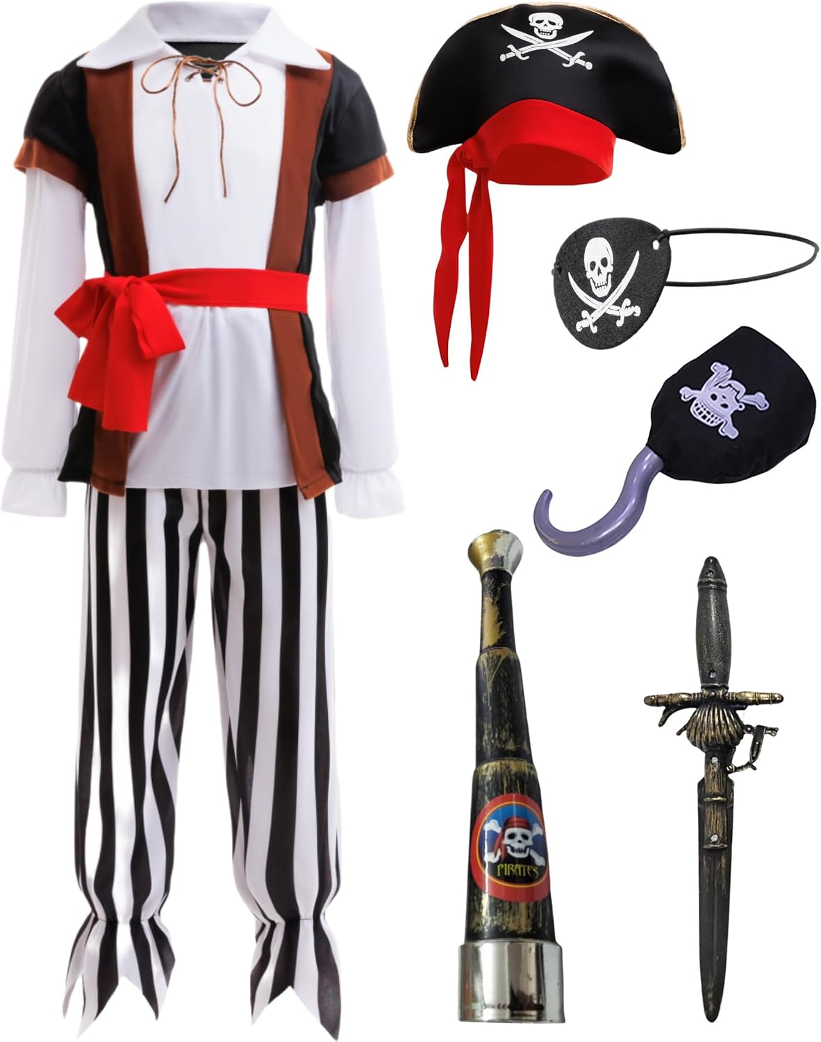 BanKids Pirate Costume for Kids Pirate Role Play Dress Up Boys Halloween Costume Cosplay Birthday Party