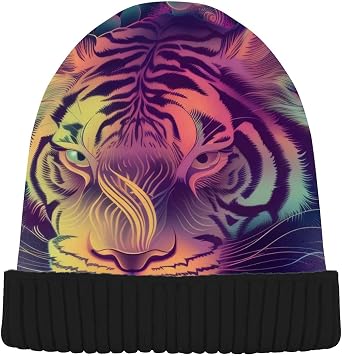Winter Hat Clouds and Mist Tiger Beanie Hats for Women, Plush and Knitted, Double Sided Wearable