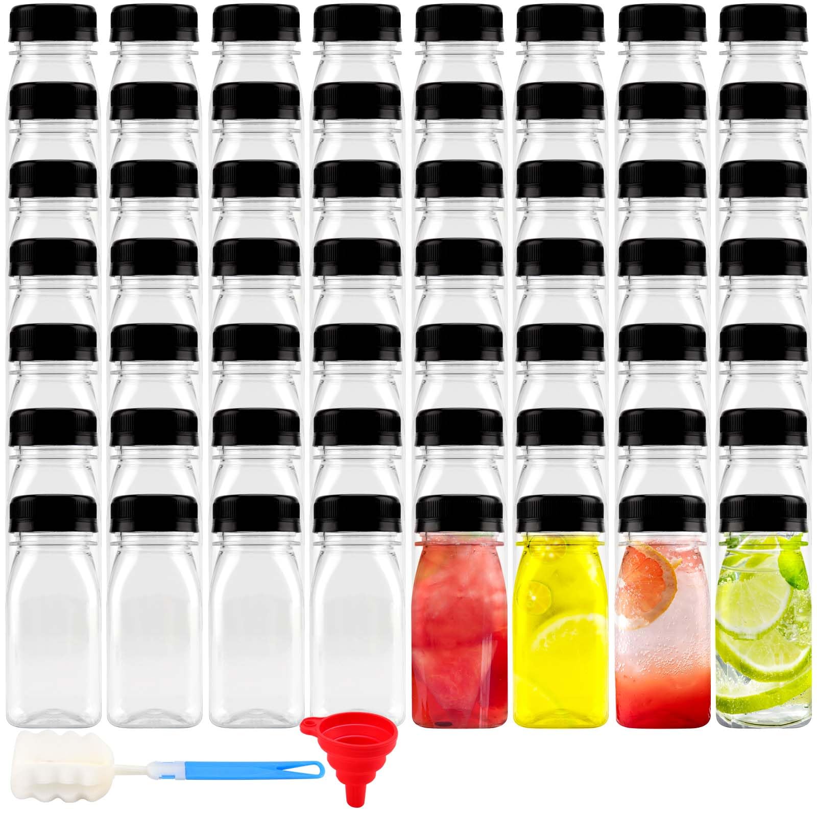 Heihak Black 56 Pack 4 Oz Plastic Juice Bottles, Round Juice Storage Bottles With Lid Mini Fridge Bottles For Juice, Milk, Smoothies And Coffee Storing