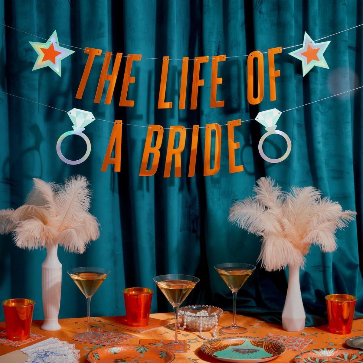 xo, Fetti Life Of A Bride Banner | Bachelorette Decorations, Showgirl Decor, Orange Foil, Iridescent