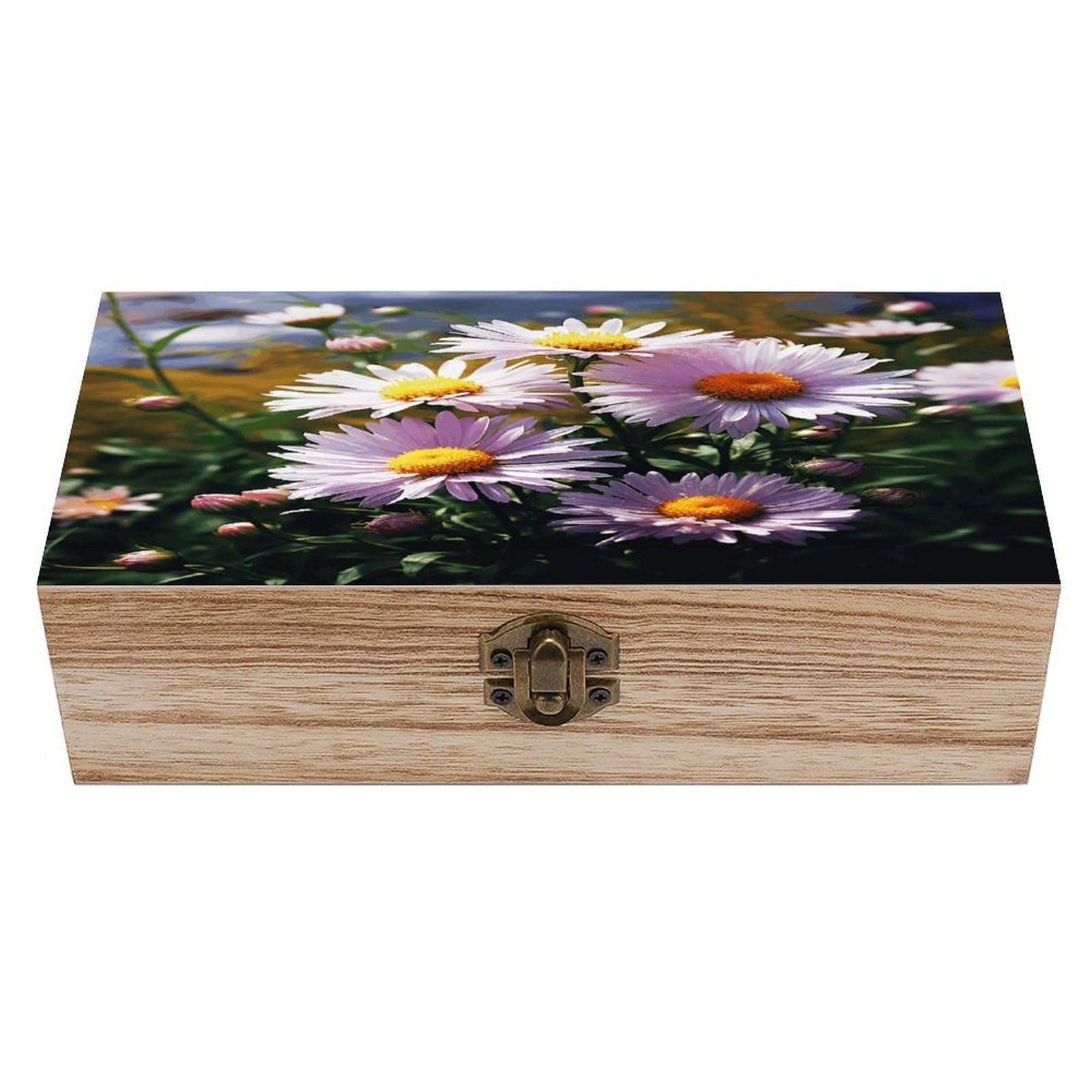 asbwuo Daisy Plants Wood Keepsake Box Wooden Box with Hinged Lid