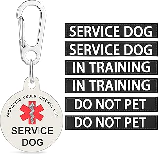 6-Pack Service Dog Patches and Service Dog ID Tag with Red Medical Alert Symbol, with Removable Do Not Pet Patch and in Training Patches and Hook and Loop Tape for Harnesses Vestes or Collars