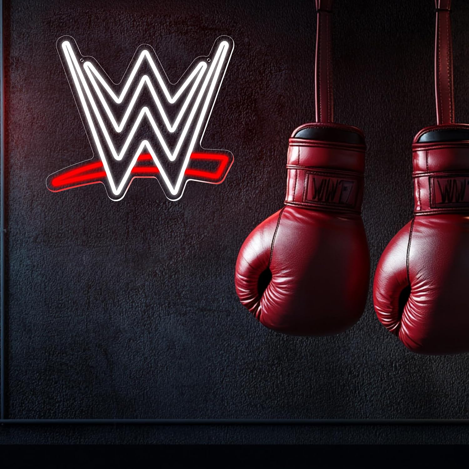 Condition photo showing New/Like New for wrestling neon sign, led wrestling neon sign for wall and room decor, usb night light for game bedroom birthday competition party gifts (red white)