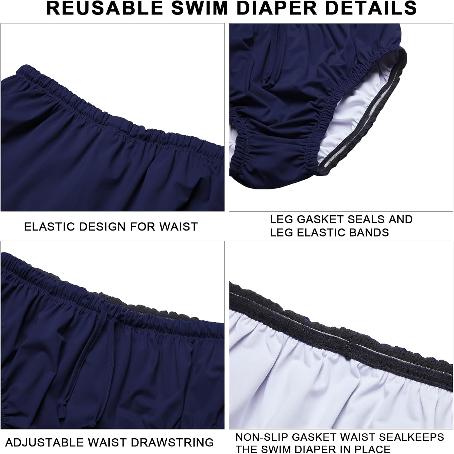 Adults Reusable Swim Diaper for Special Needs Incontinence Swimwear Waterproof Diaper Cover（Navy，3XL）