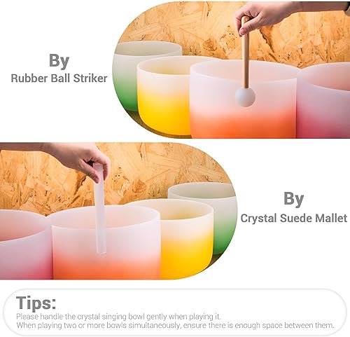 Miniatura 13 de SOLSHINE Juego de 7 cuencos de cristal de 6 a 12 pulgadas para curación de sonido con 2 fundas de carring gratis, mazo de cristal y reparador de 7