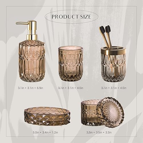 Miniatura 6 de EMPO Juego de 6 accesorios de vidrio transparente para baño (dispensador de jabón de loción, jabonera, soporte para cepillos de dientes, vaso, tarro