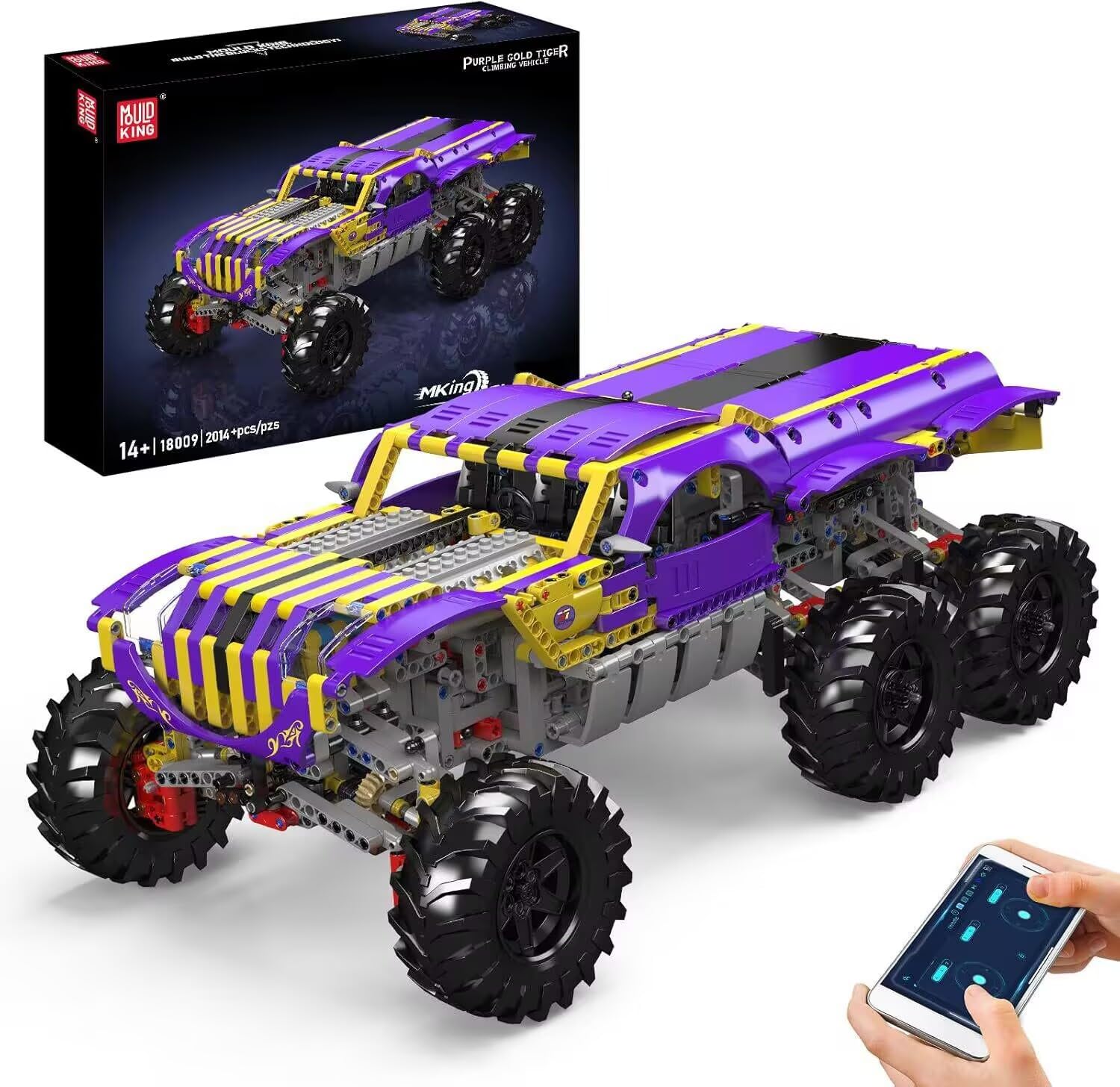 Mould King 18009 Tiger Climbing Vehicle Building Blocks Kit, 2014+ PCS Remote Controlled Rlectric Off-Road Vehicle Clamping Blocks Toy, STEM Car Toy for Teens 14+/Adults