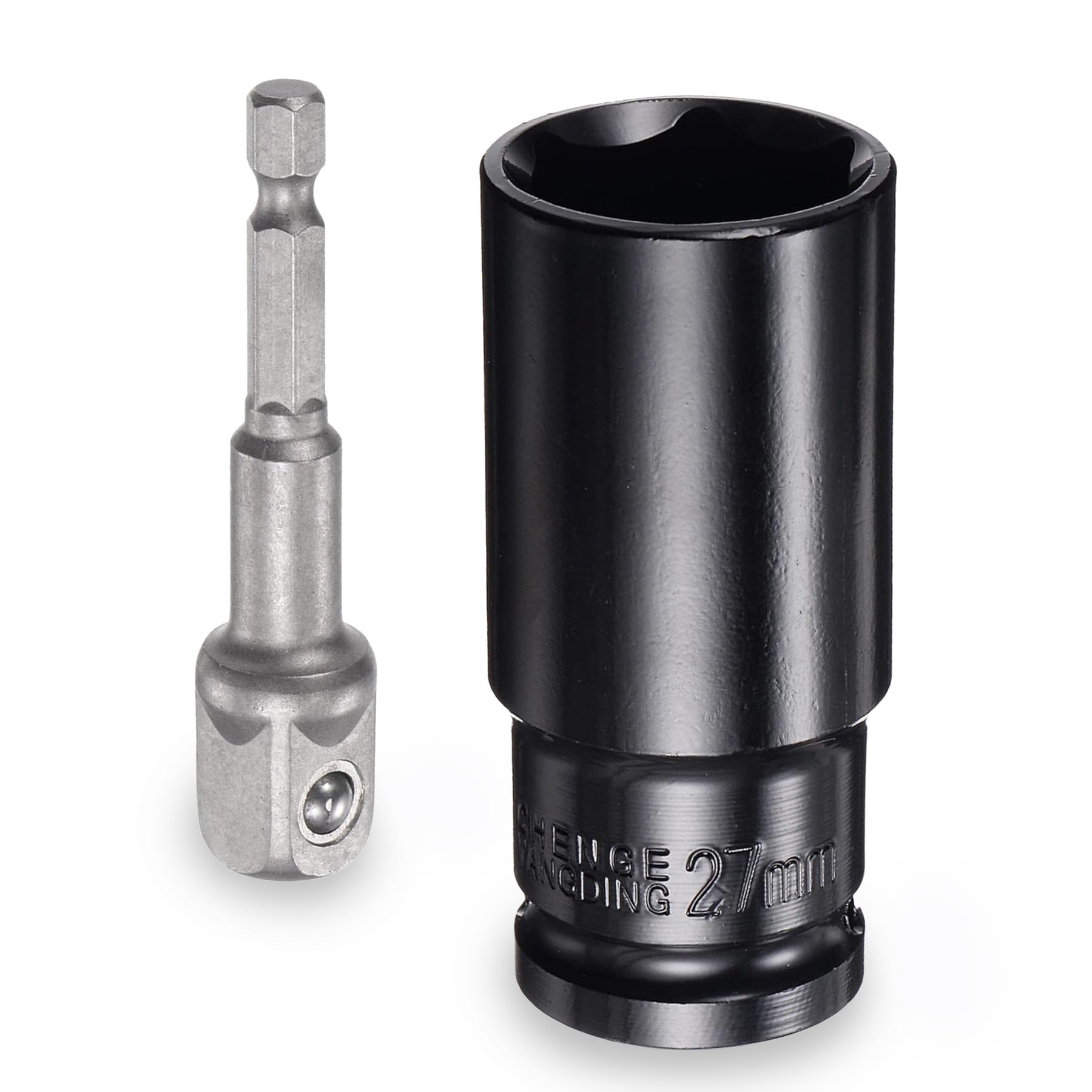 LEPEVNEY 1/2" Drive Socket Accessory Set 27mm Deep 6-Point Impact Socker 3" Length with 1/4" Hex Shank Adapter Socker Accesory Set 27mm x 3" L