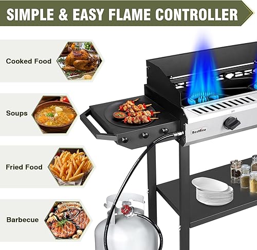 Miniatura 6 de Bestfire Estufa de propano de 2 quemadores, estufas de gas para acampar al aire libre, 150,000 BTU, encendido automático con regulador y estantes