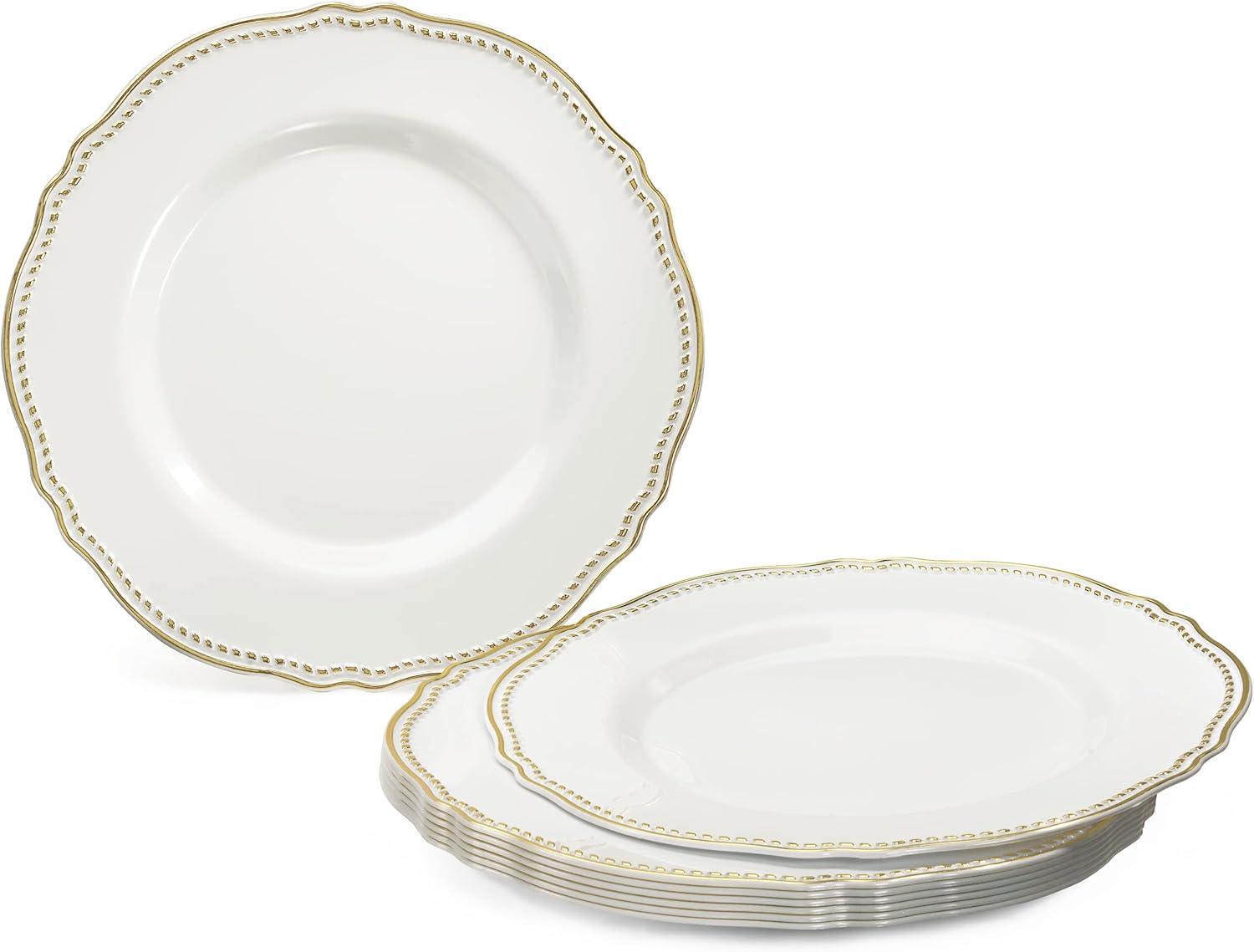 " OCCASIONS " 200pcs set (25 Guest)-Wedding Disposable Plastic Plates & cutlery - 10.25'', 7.5'' +paper napkins, Gold rim cups & Silverware (Rochelle White and Gold)