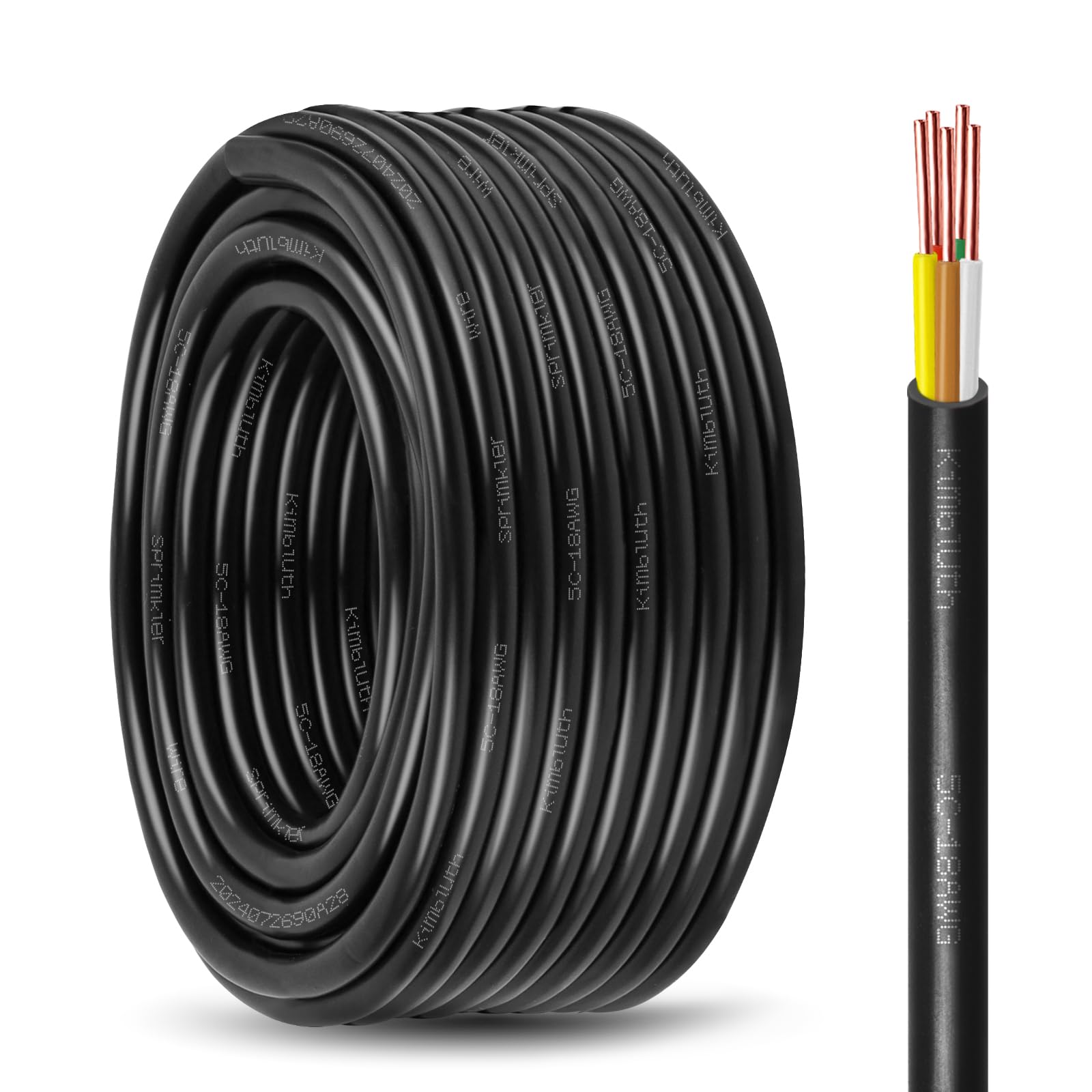 18/5 Solid Sprinkler Wire 30FT 18 Gauge 5 Conductor Irrigation Wire with UV Resistant PVC Jacket for Underground Irrigation System, Field Central Control System
