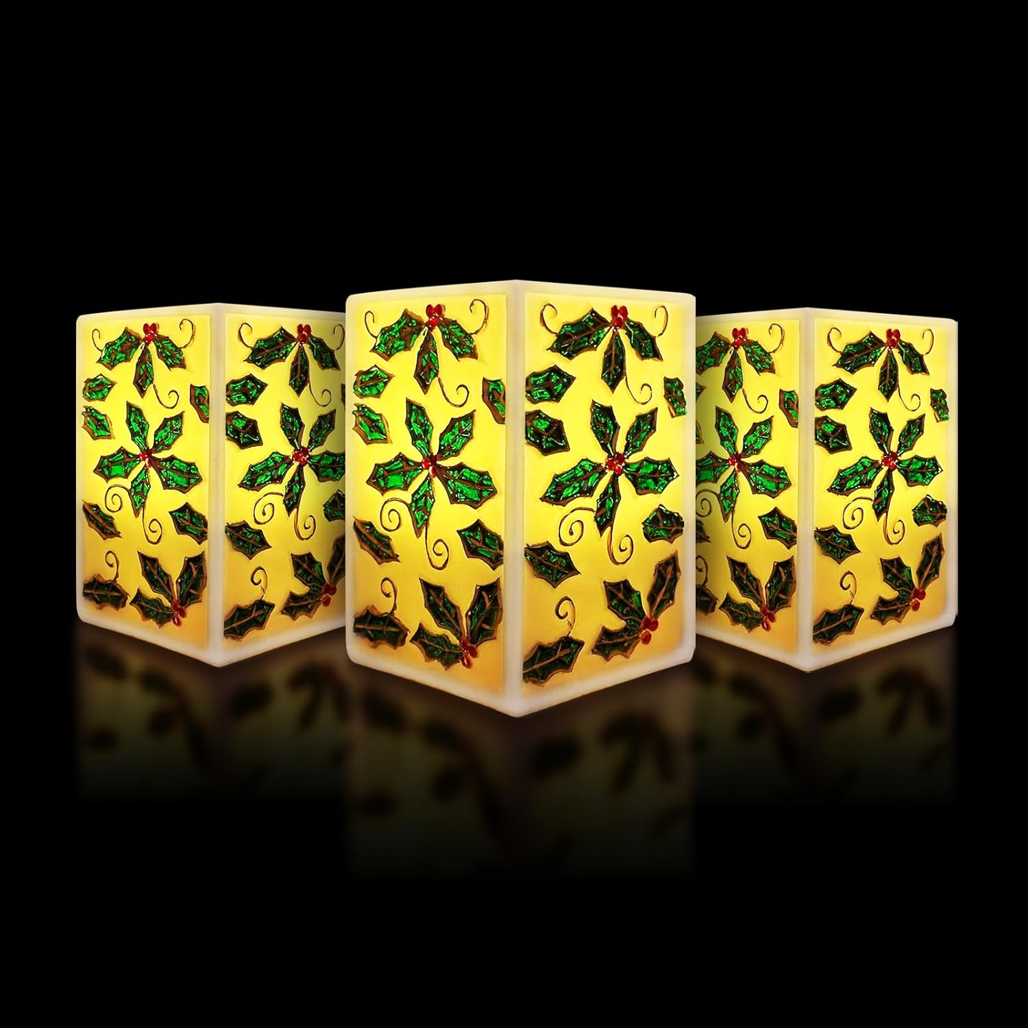 Christmas Flickering Flameless Square Pillar Candle Light Real Wax LED Candle Battery Powered with 6 Hour Timer Xmas Indoor Decoration