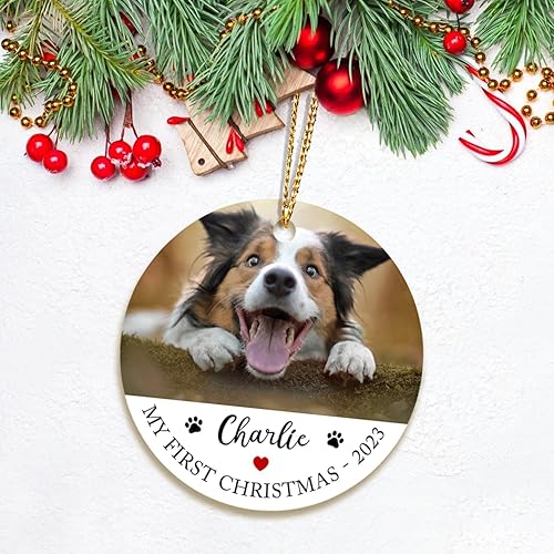 Miniatura 3 de Adorno personalizado para fotos de Navidad de perro 2023, adorno de perro de mi primera Navidad, marco de fotos, adornos para el primer árbol de
