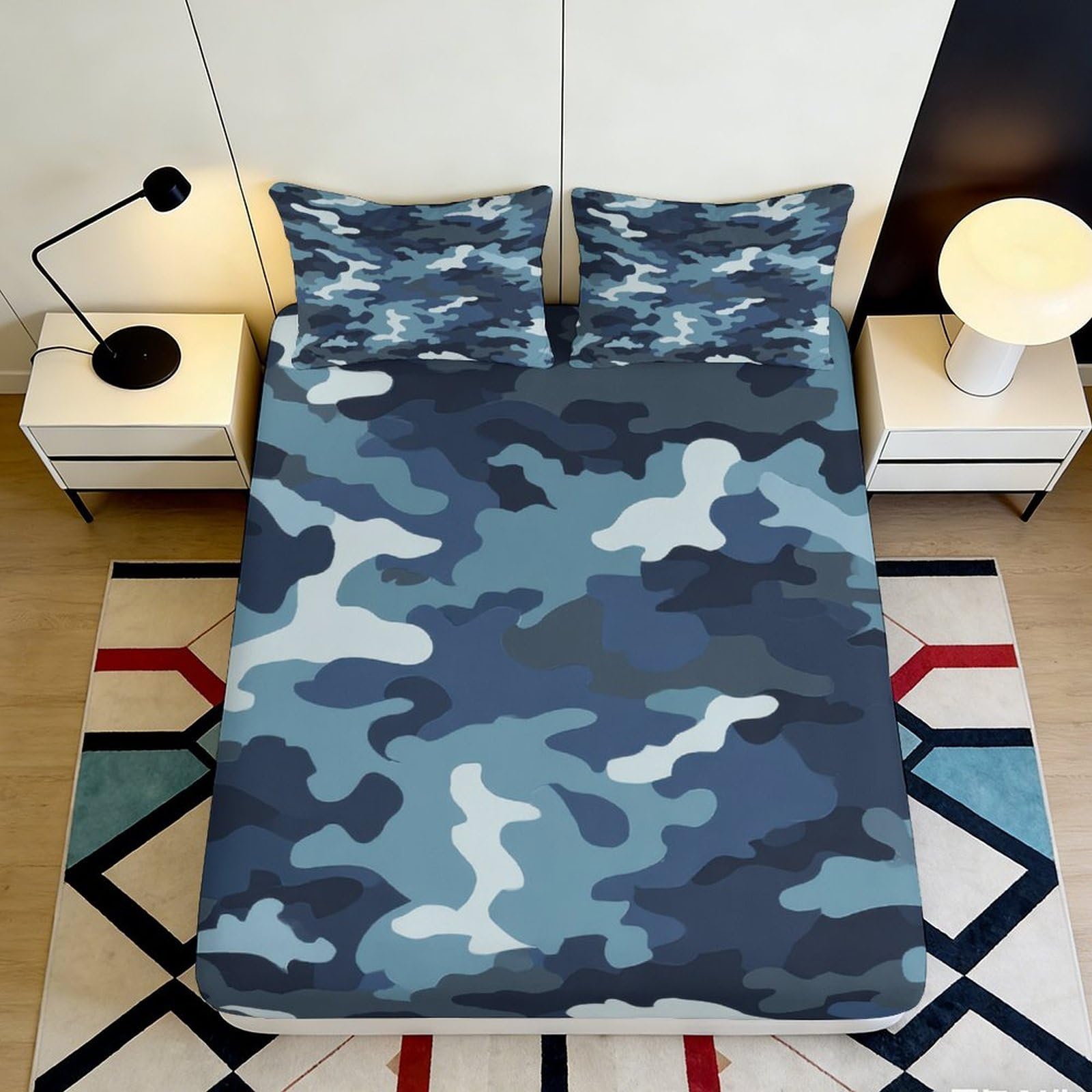 Tjiqhvmrn Style-8 3D Printed Camouflage Fitted Sheet Microfiber Deep Pocket Non-Slip Bedroom Bedding Camouflage Mattress Fitted Cover Full Wrap Washable For Adults And Teens 90X200x25cm