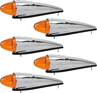 Partsam 5PCS 17 LED Amber Torpedo Cab Marker Roof Running Top Lights Assembly Super Bright Chrome Heavy Duty Trucks Replacement for International Kenworth/Peterbilt/Freightliner/Mack,DOT Compliant