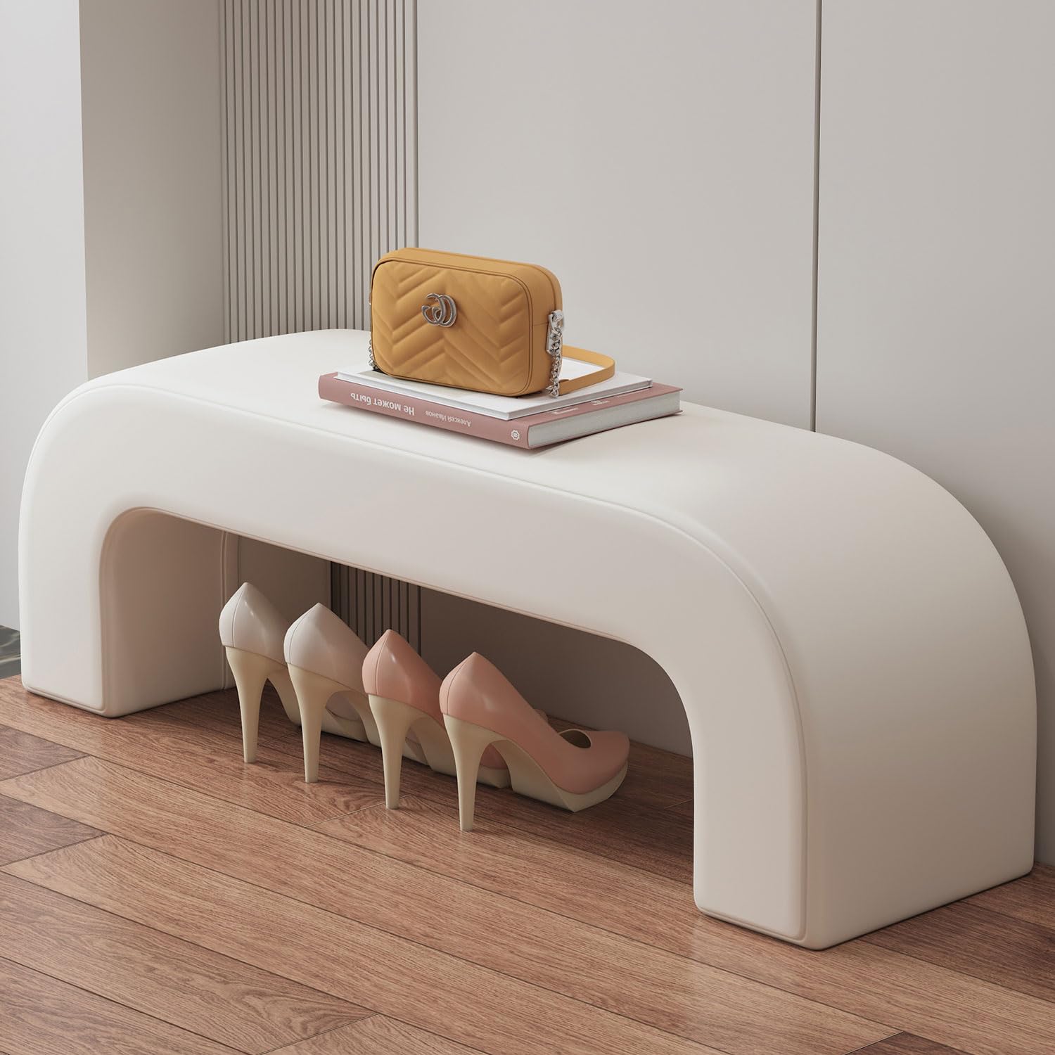Banc à chaussures rembourré pour couloir et banquette d'entrée compacte