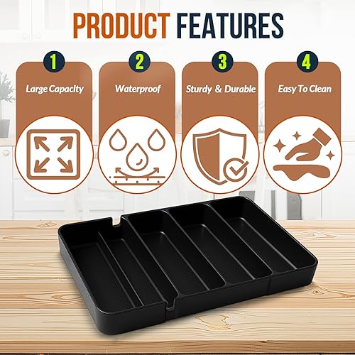 Miniatura 3 de Organizador de cubiertos, bandeja de utensilios ajustable y expandible para almacenamiento de cubiertos de cocina, cucharas, tenedores, cuchillos,