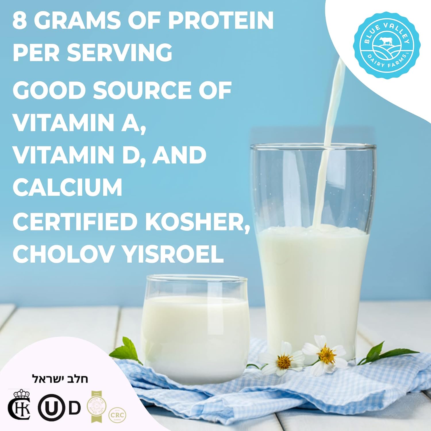 Blue Valley Shelf Stable Milk,Whole, with vitamin D - long life milk no refrigeration needed 32 Fl Oz-(6 PACK) Cholov Yisroel, UHT Pasteurized Milk boxes tetra pak.