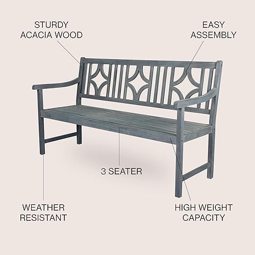 Miniatura 10 de JONATHAN Y BNH100A Sloane - Banco de patio de jardín de madera de acacia para exteriores, con respaldo de diamante Ogee de 59.1 pulgadas, soporte de
