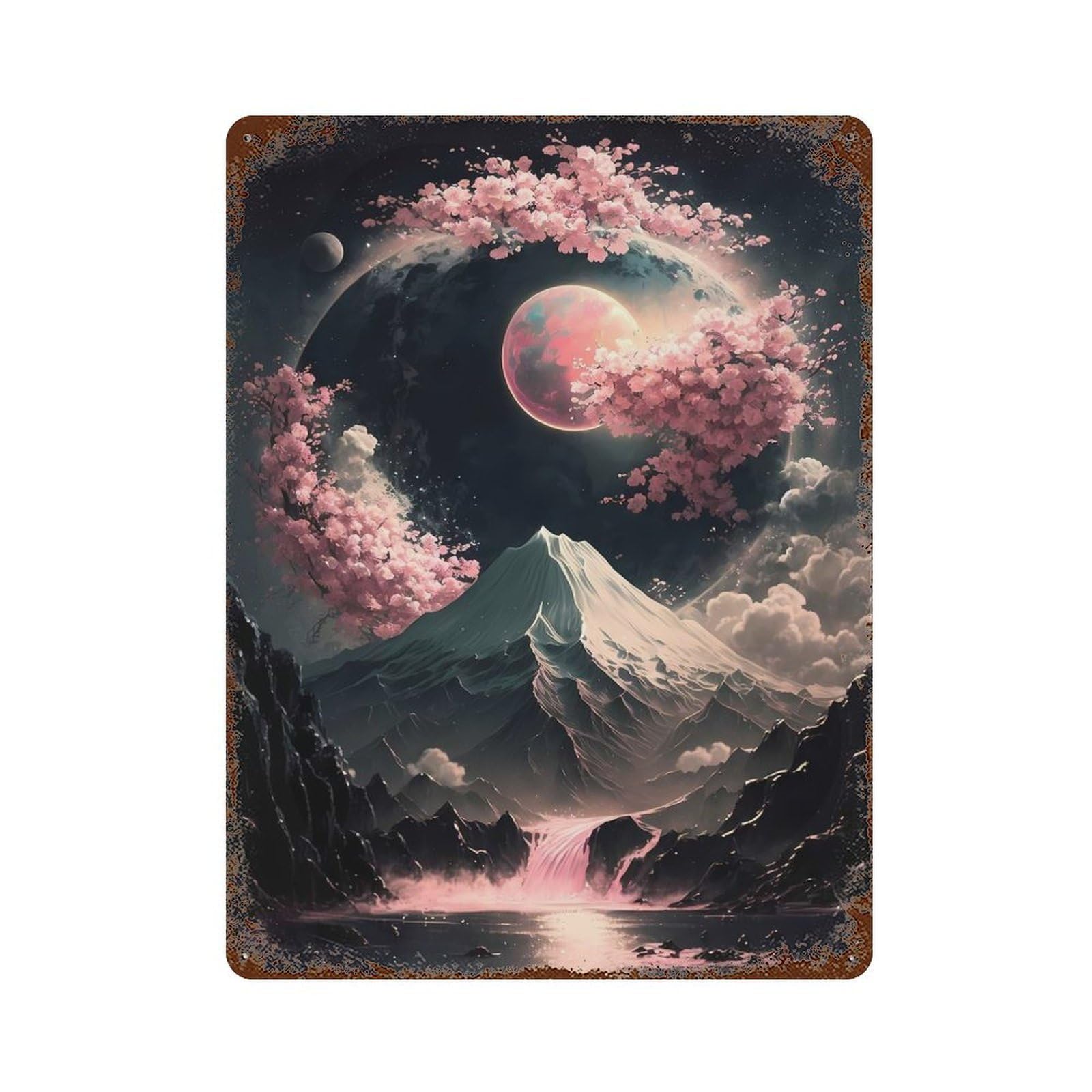 Retro Metal Sign Japanese Landscape Neon 15.7"x11.8", Retro Wall Decor for Living Room, Hallway And Home Decor