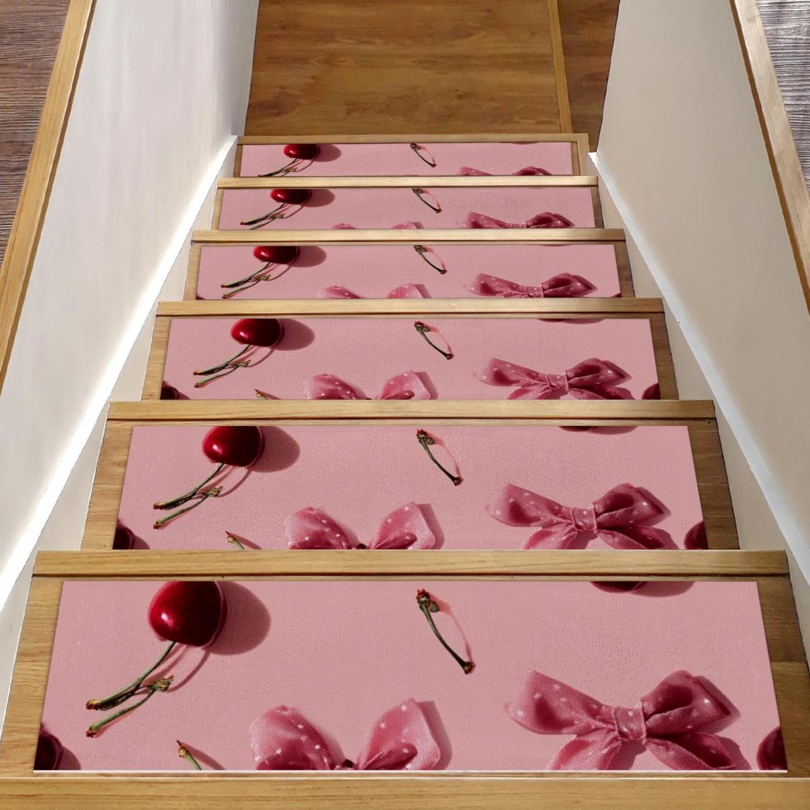 Tapis d'escalier antidérapants pour chambre d'enfant et escalier bois à motif rose