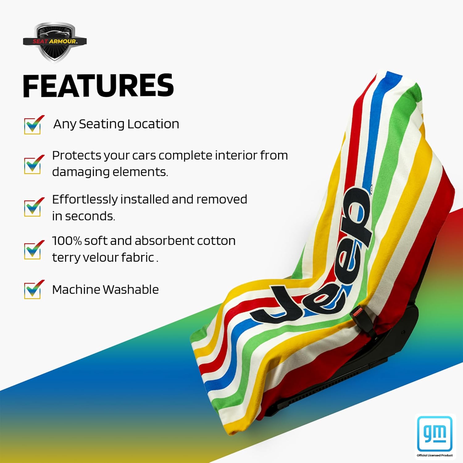 Seat Armour - CABANA MULTIPLE STRIPE Seat Protector Towel Cover With Jeep Logo T2GOMULTI