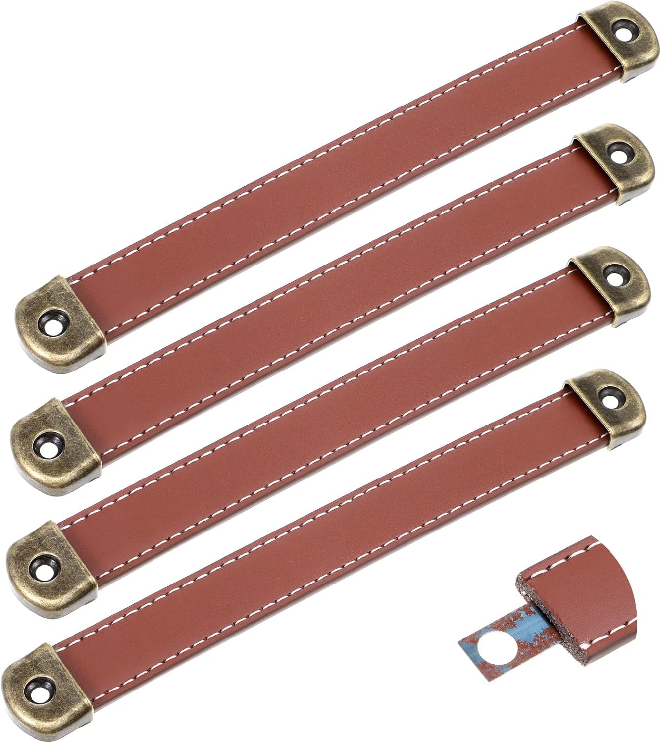 4 Pcs Leather Drawer Pulls, Handles for Drawers, Leather Strap Trunk Handle Brown Cabinet Handles with Mounting Screws for Drawer, Furniture, Luggage, Cabinet Knobs