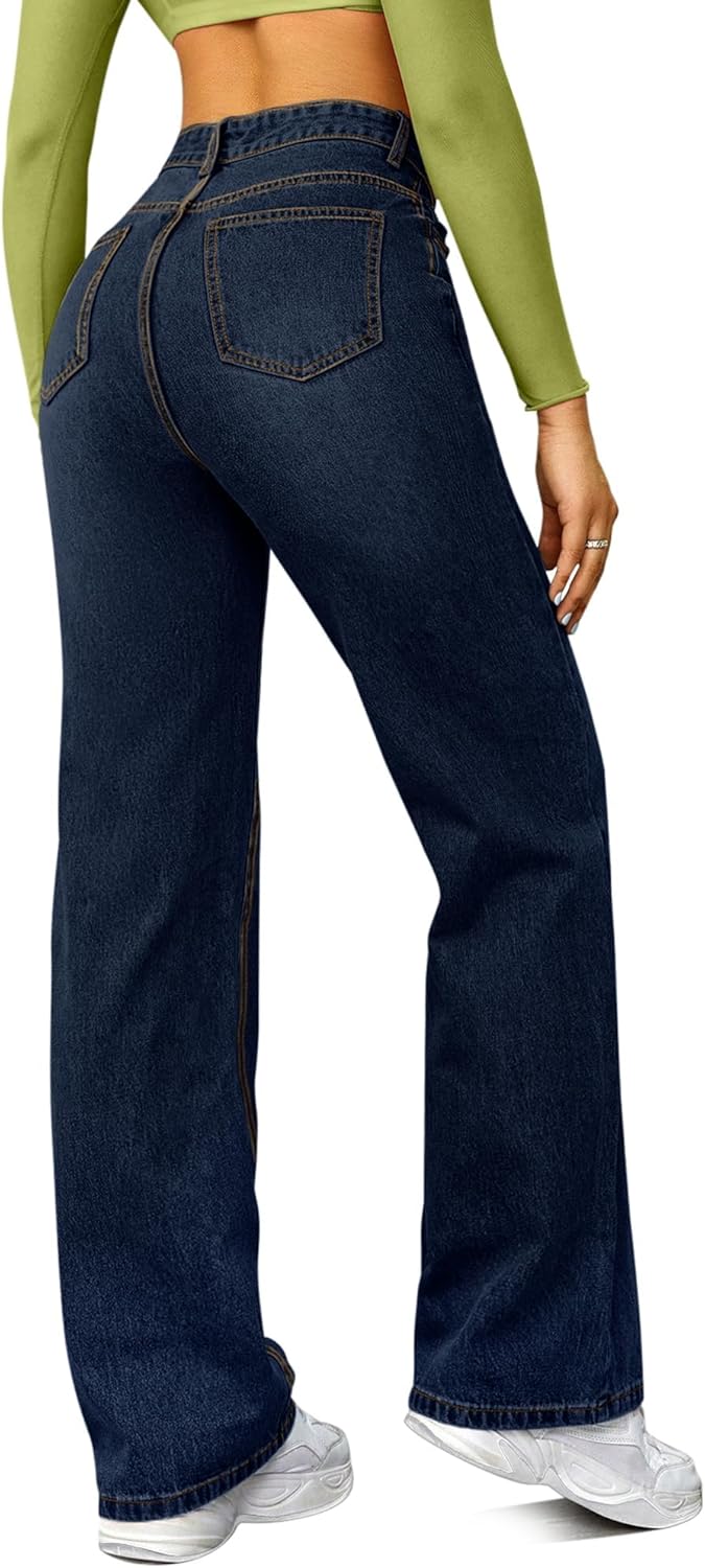 Straight Leg Jeans for Women,High Waisted Wide Leg Loose Microelastic Boyfriend Denim Pants - Image 2