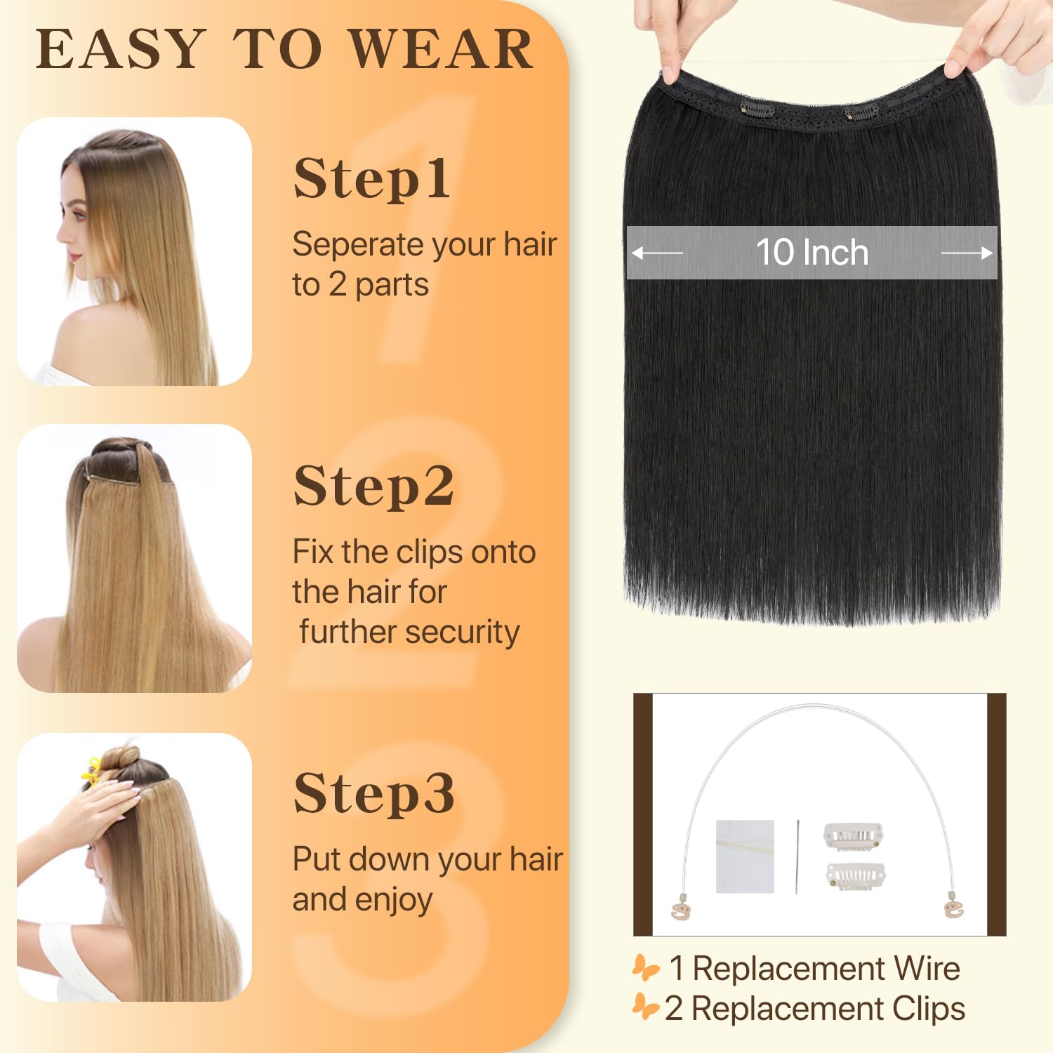 Thick Halo Hair Extensions Straight, 100% Real Human Hair,No Tangle & Smooth,Invisible Wire Extensions for Women,100g,22 Inch #01 Jet Black