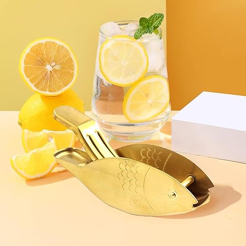 Miniatura 9 de Exprimidor de limón en forma de pescado, exprimidor manual de limón de acero inoxidable, cítricos de lima portátil, prensa manual resistente para