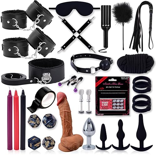 Sex Toys BDSM Kit Bondage Restraints 30PCS Kit Sex Bondage Restraint Sets with Handcuffs and Anal Toys, Couples Sex Toys,Anal Plug Sex Games Card Games for Adult - 30 Pieces