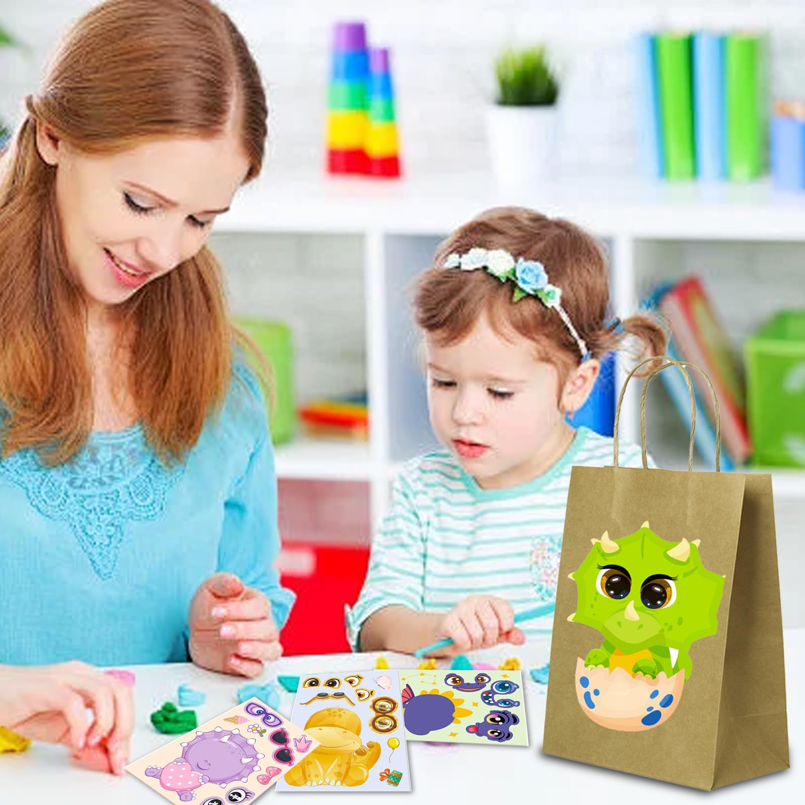 24 Sacchetti Regalo Dinosauro Con Manici Per Festa, Buste In Carta Kraft Per Bomboniere, Idee Regalo Compleanno Bambini Con 6 Disegni, Sacchetti Caramelle Per Baby Shower