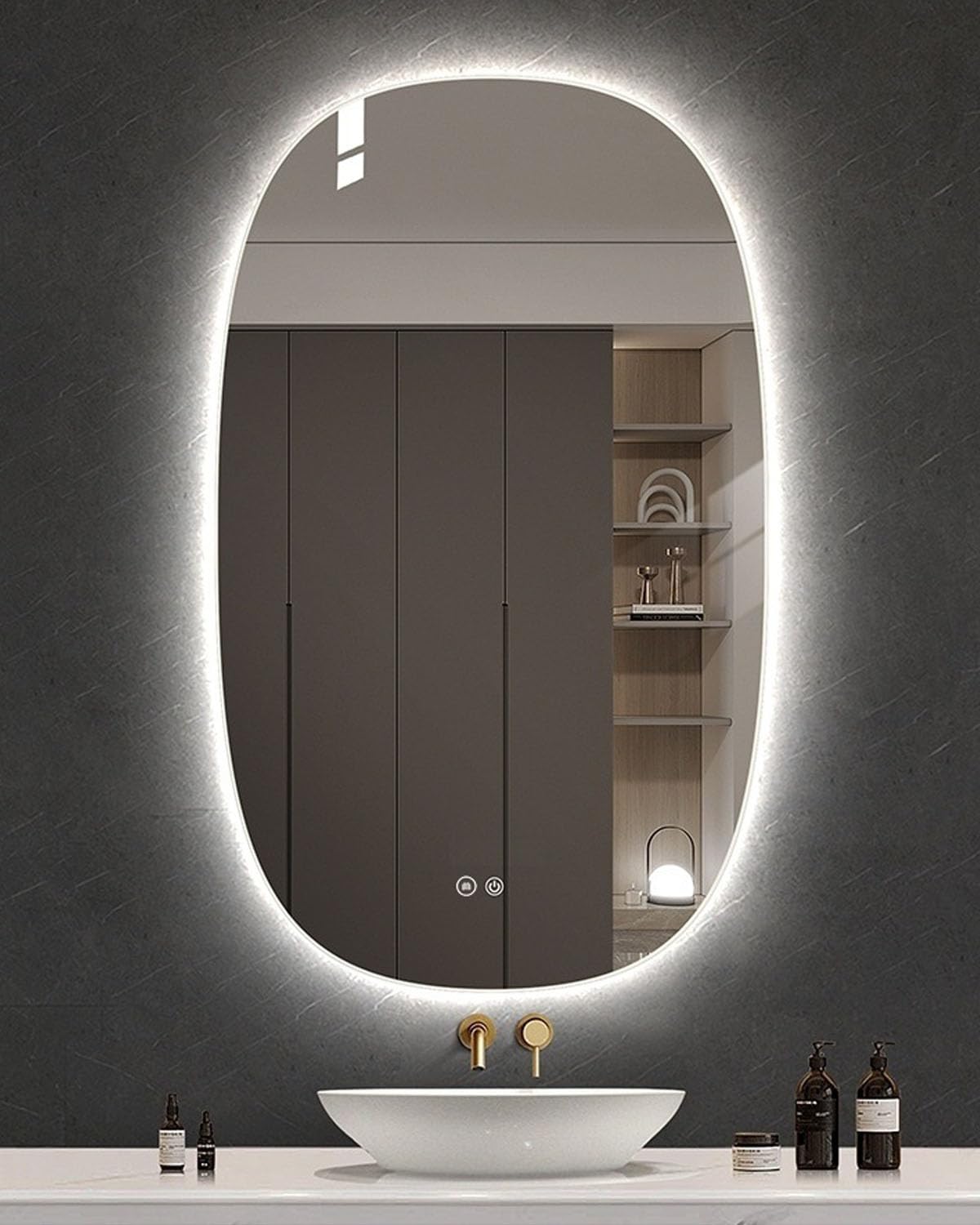 Specchio Da Bagno LED Ovale - Antiappannamento, Dimmerabile 3 Luci, IP44, 5mm, Design Moderno - Foto 2