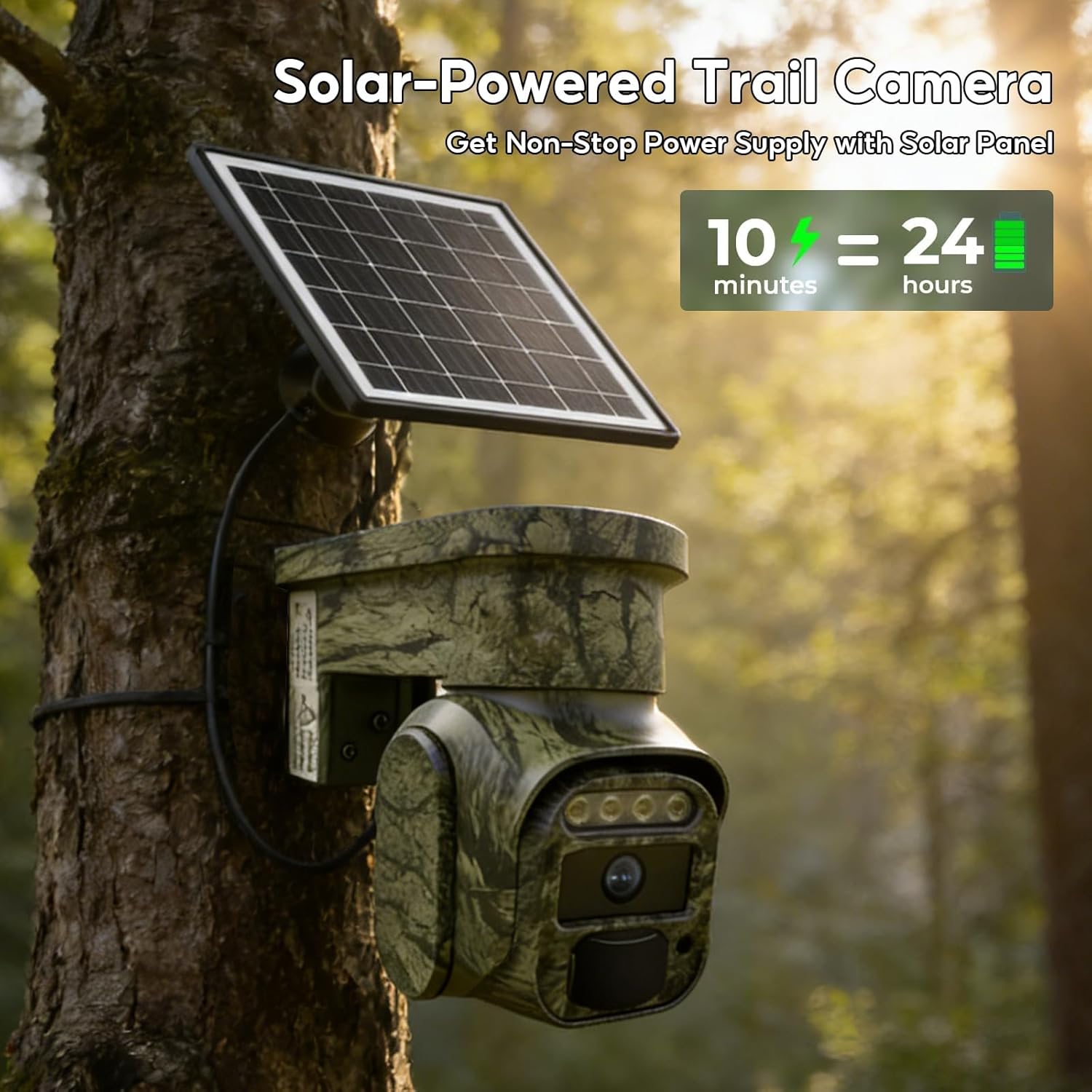 4G LTE Cellular Trail Cameras, 360°View Live Streaming Game Camera Built-in SIM Card with PIR Motion Activated, 2K Night Vision, No WiFi Needed IP65 Solar Security Camera