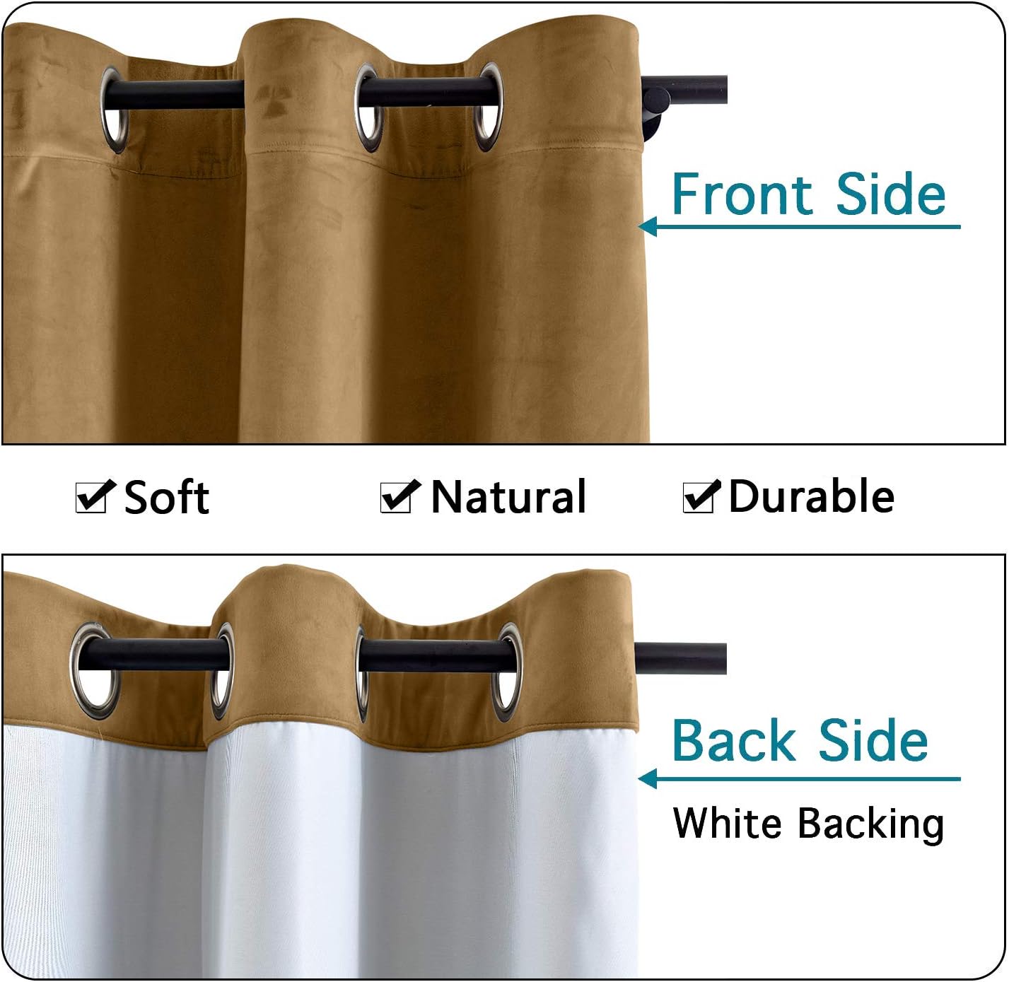 TWOPAGES Sable Privacy Nickel Grommet Velvet Drape 63 Inches Long for Living Room Sliding Glass Door, Soft Window Treatment Curtain(1 Panel, 50W x 63L)