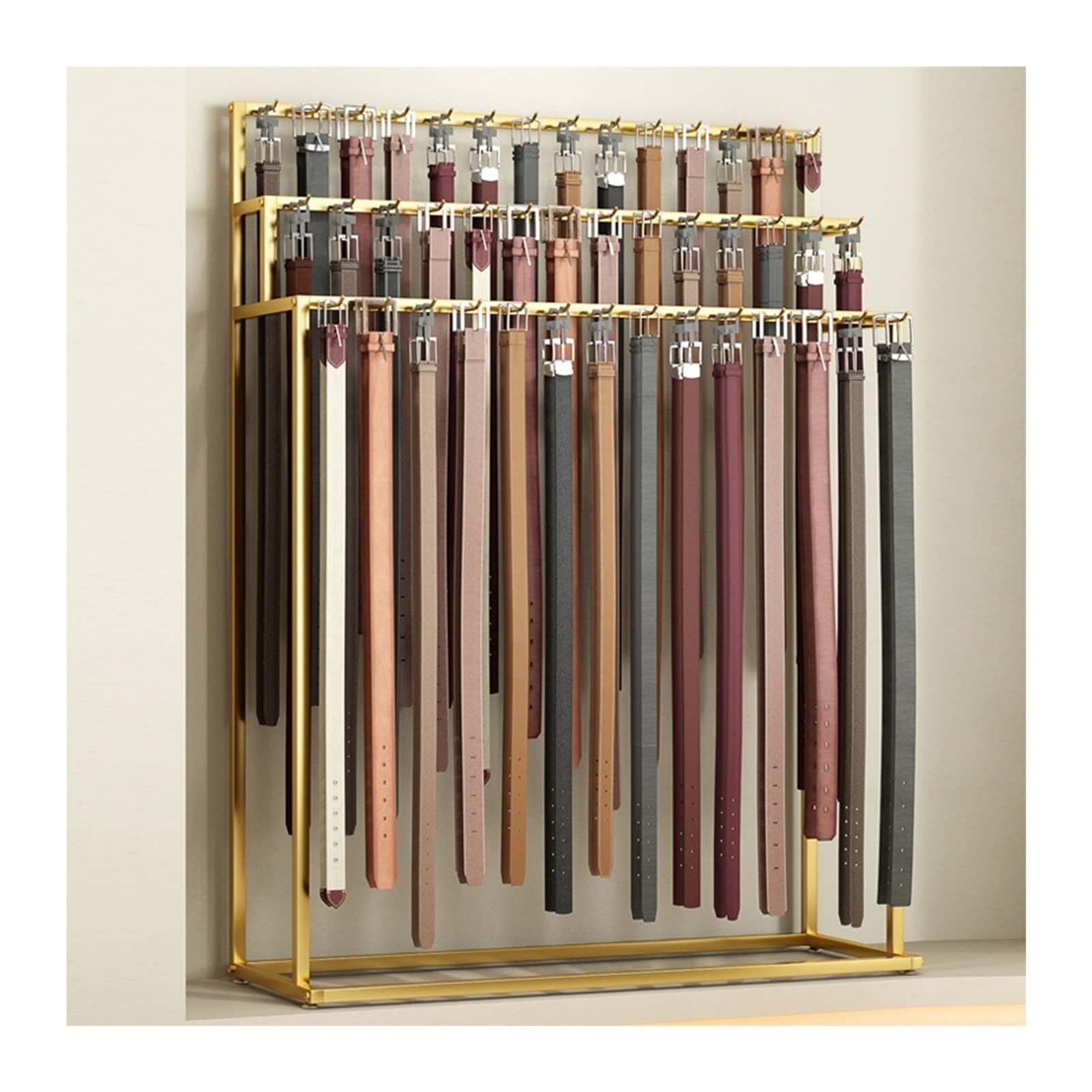 FCXWEVR Men's Belt Display Rack - Multifunctional Hanging Hook Stand for Ties Handbags Scarves & Umbrellas - Retail Store nizer - Gold 100x40cm