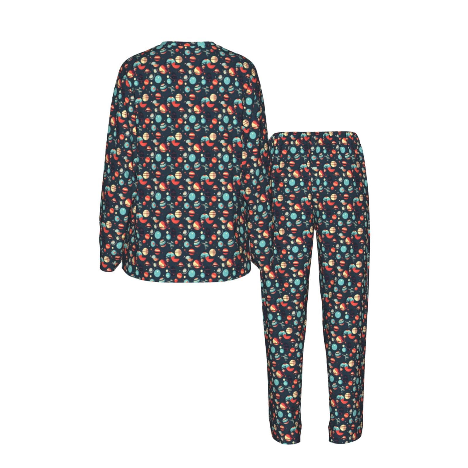 Outer Space Planet Stampa Donne Manica Lunga Pigiama Abbinamento Quotidiano Confortevole Loungewear Abiti Da Notte