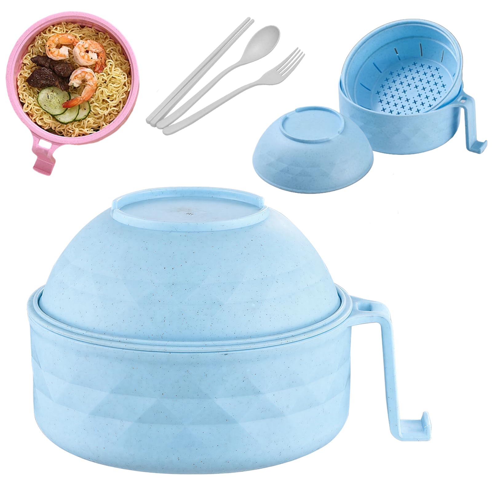 Microwave Ramen Bowl with Lid 2026 New Ramen Noodles Bowl Set with Chopsticks Spoon and Fork Ramen Cooker