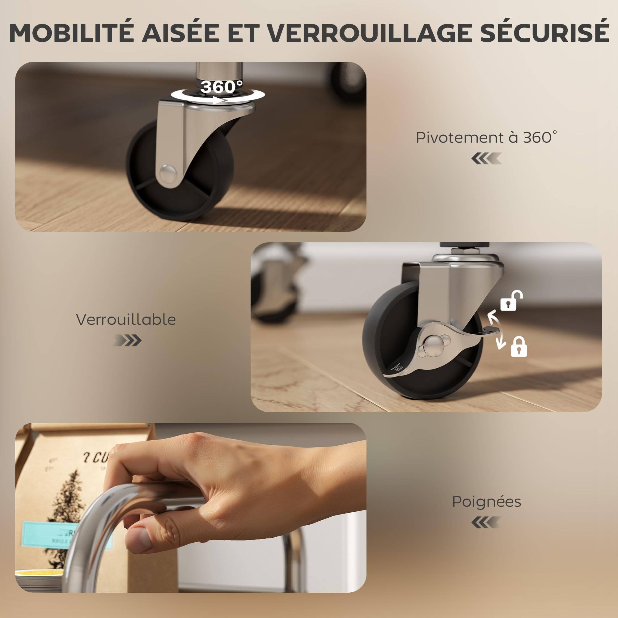 HOMCOM Desserte Cuisine à 4 Niveaux 4 Étagères 60 x 35 x 100 cm Argenté