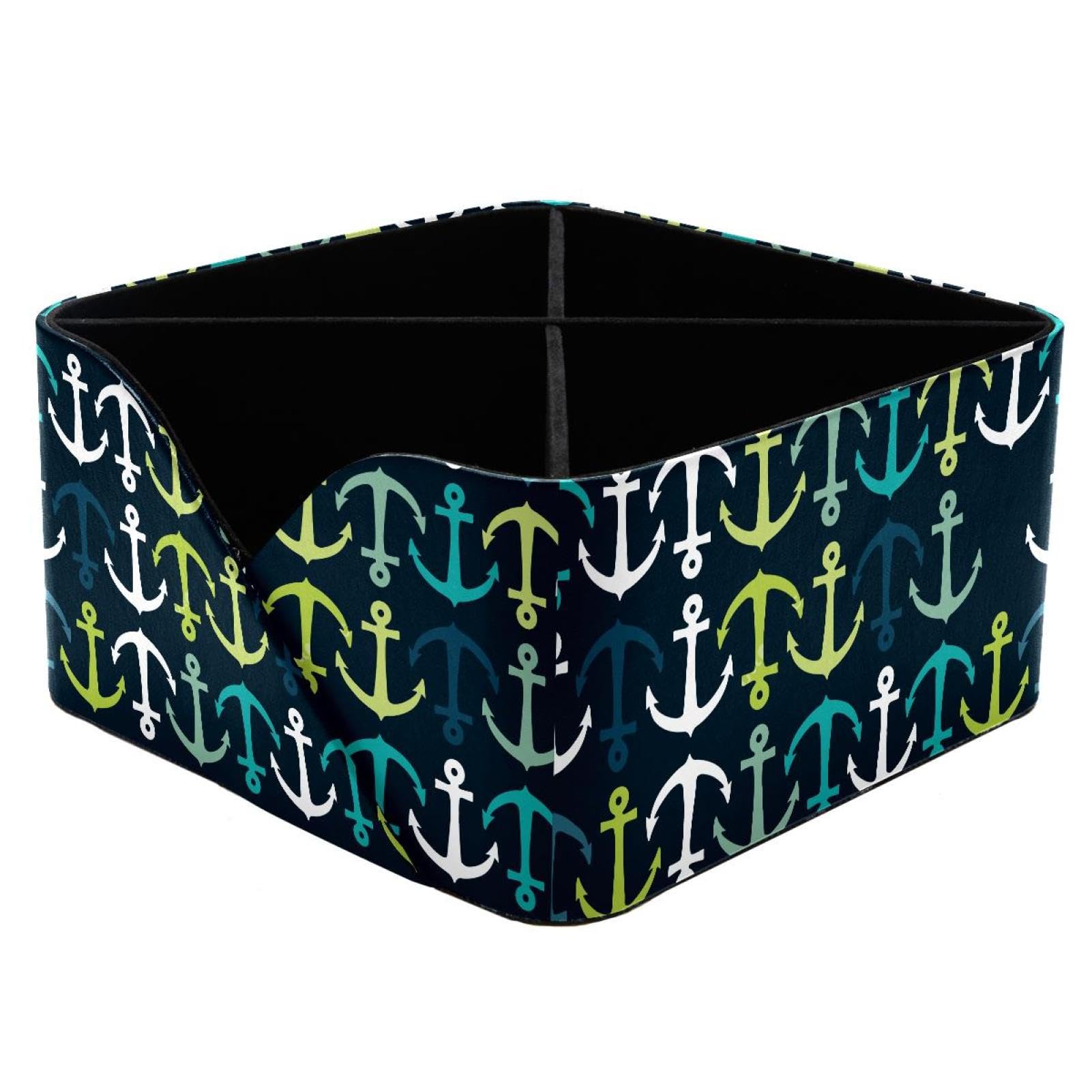 KengjuTesu Anchors Ship Cute Pattern Desktop Organizer Pen Holder, Rectangular Pencil Cup for Office, Study and Makeup Stations