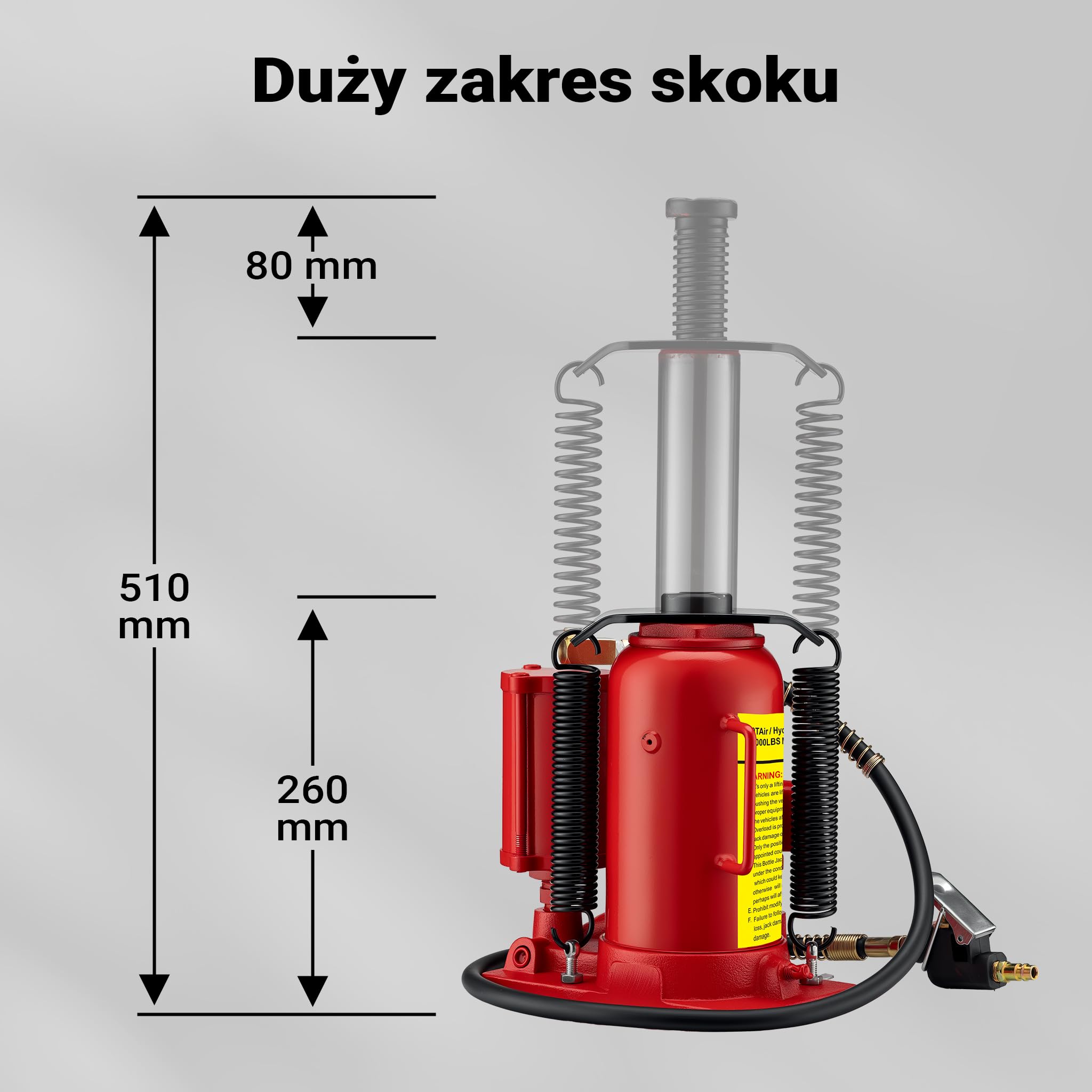 Hydrauliczny i pneumatyczny podnośnik ramowy Wiltec 20T, 260-510 mm, kompaktowy stalowy podnośnik do butli, pneumatyczny i ręczny