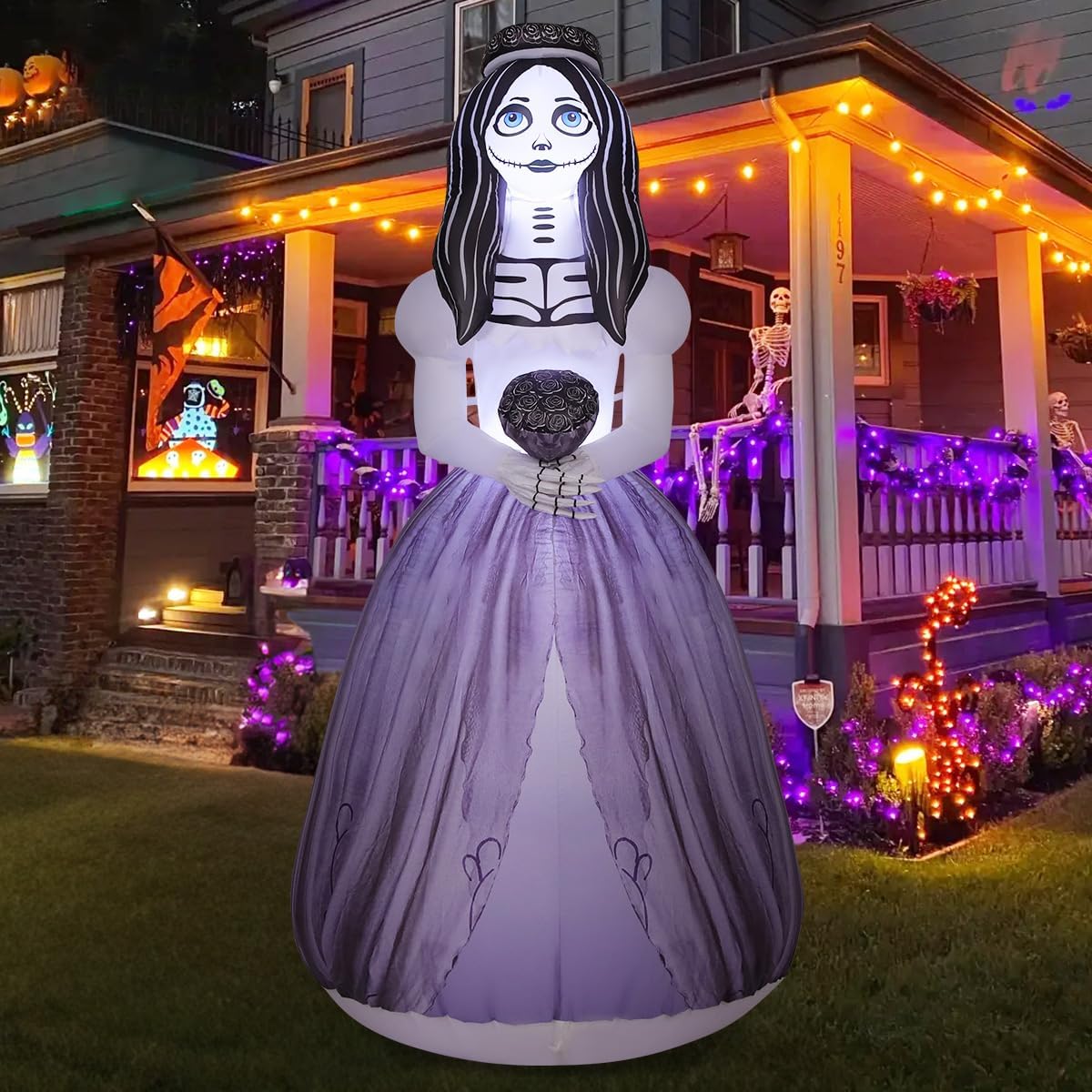 GOOSH 5.4FT Halloween Inflatables Outdoor Decorations Ghost Bride Halloween Blow Ups with LED Lights for Yard Indoor Lawn Party Porch Garden