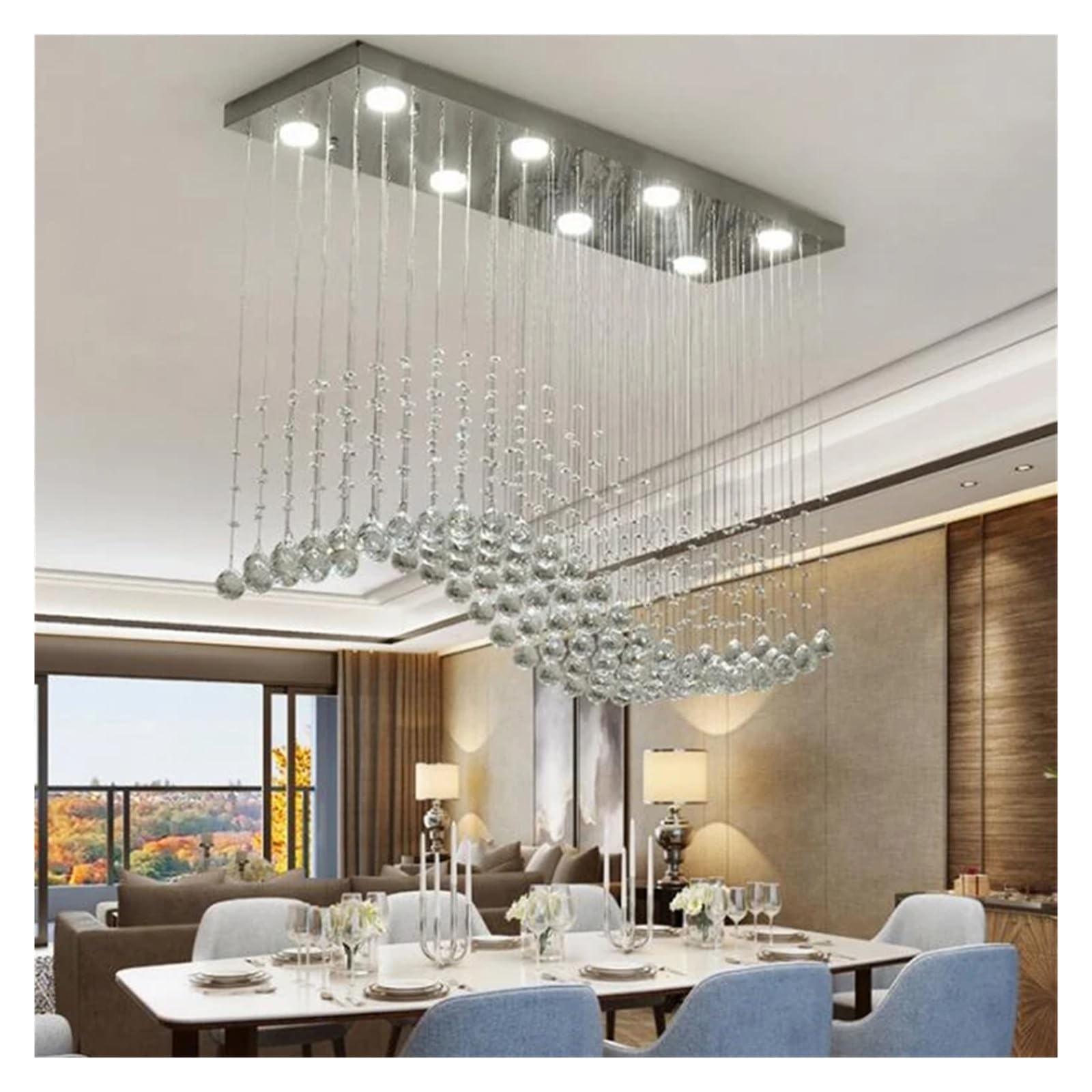 Lustre en cristal perle suspension rectangulaire luminaire salle à manger