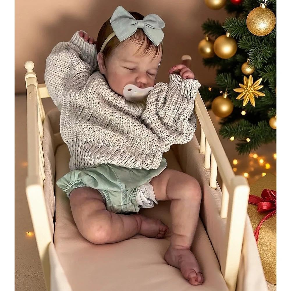 Zero pam Reborn Baby Vollsilikon Lebensecht Mädchen,50CM Lächelndes Silikon Baby Puppe Mit Haaren, Schlafend Lebensecht Babypuppen Wie Echt, Reborn Silikonpuppe Für Kinder (Retro)