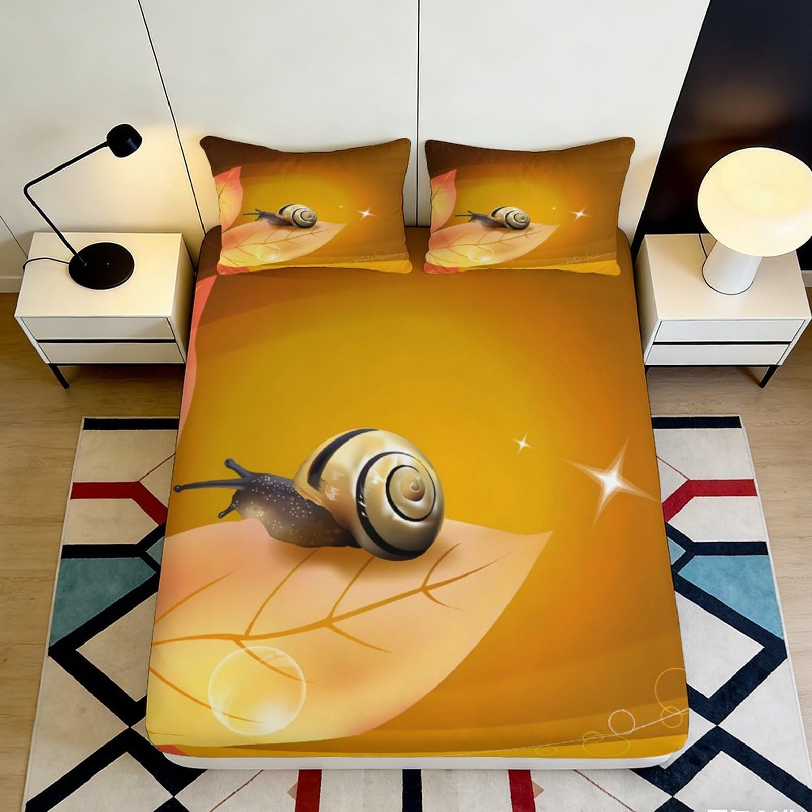 Pnayamiorkfel Style-6 3D Printed Golden Snail Leaf Fitted Sheet Microfiber Soft Breathable Autumn Decor Mattress Cover For Bedroom Home 90X200x25cm