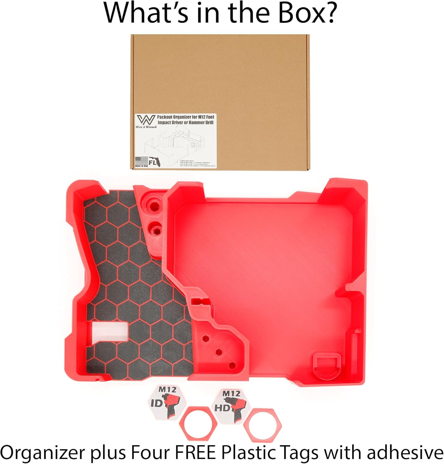 Compact Tool Organizer made for Milwaukee Packout compatible with M12 3404-20 Hammer Drill or 3453-20 Impact Driver or 2551-20 Surge Hydraulic Driver, Accessories and Batteries for Enhanced Protection