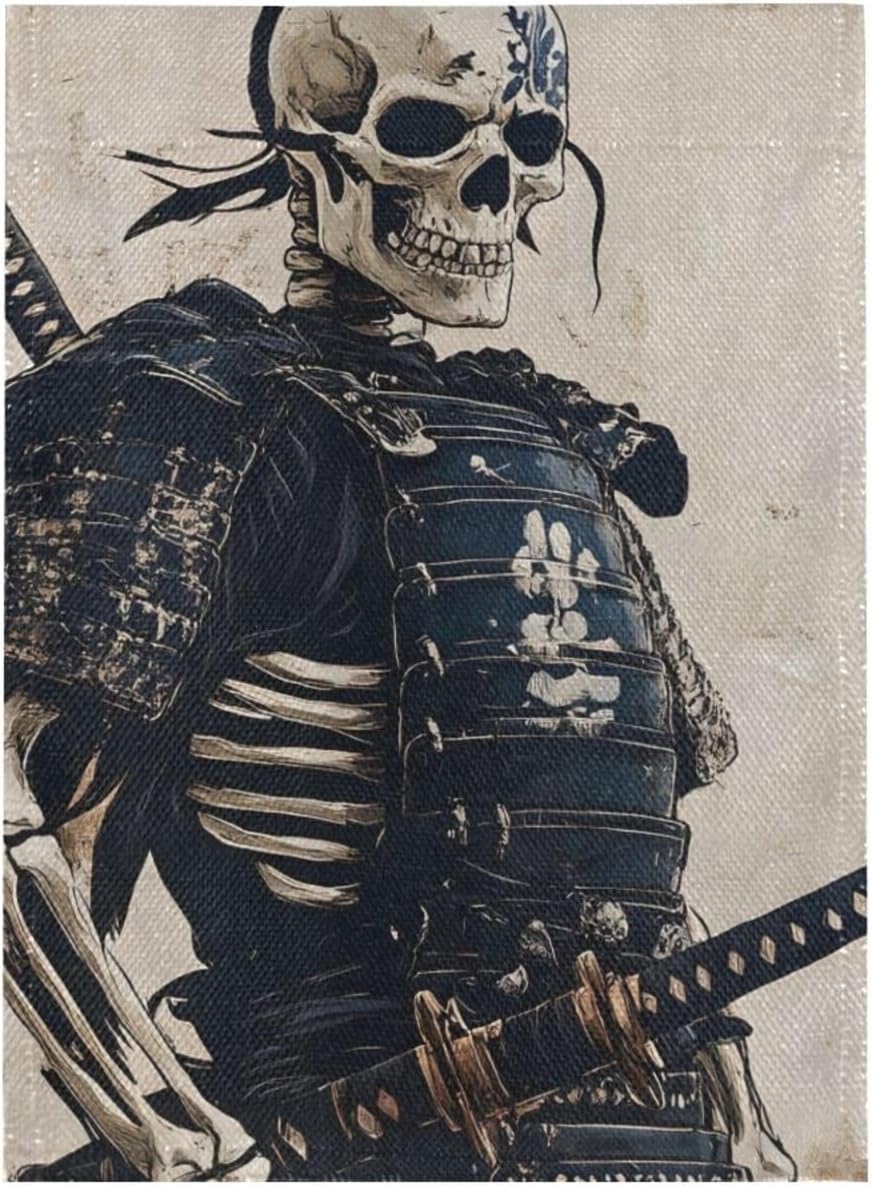 Samurai Skeleton Armor Burlap Garden Flag, Double Sided Garden Flag Banner, House Yard Flags, Holiday Seasonal Outdoor Decorative Flag 28x40