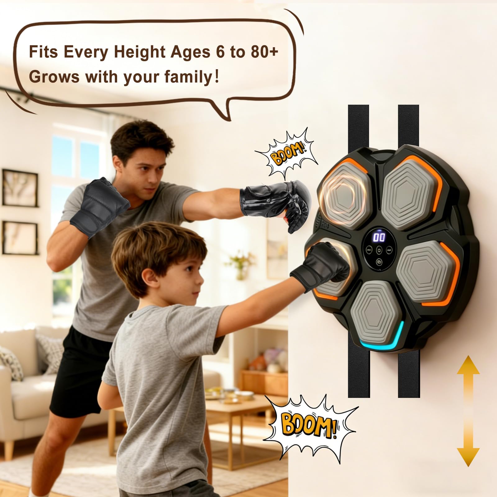 Máquina de Boxeo con Música para Niños – Máquina de Boxeo Electrónica con Música, Luces LED, 2 Pares de Guantes de Boxeo, 8 Velocidades y Función de Contador, Máquina de Boxeo Musical de Montaje en