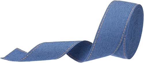 MECCANIXITY 1.5 inch Denim Fabric Ribbons, 5 Yards Denim Bow